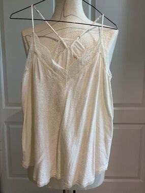 Lovestitch Ivory Lace Trim Racerback Cami Tank Top Boho